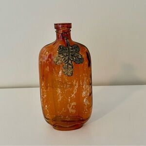 Amber Glass Bottle Vase with Leaf Charm